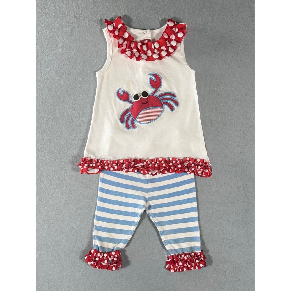 18M Mud Pie Crab Ruffle Capri Set Red White Blue Summer Outfit